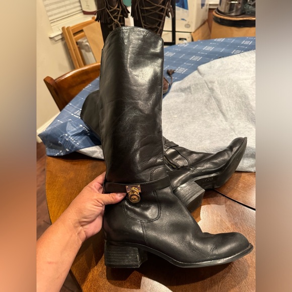 MICHAEL KORS Black Leather Riding Boots GOLD TAG MK LABEL Womens Shoes Sz 7M - Picture 8 of 9